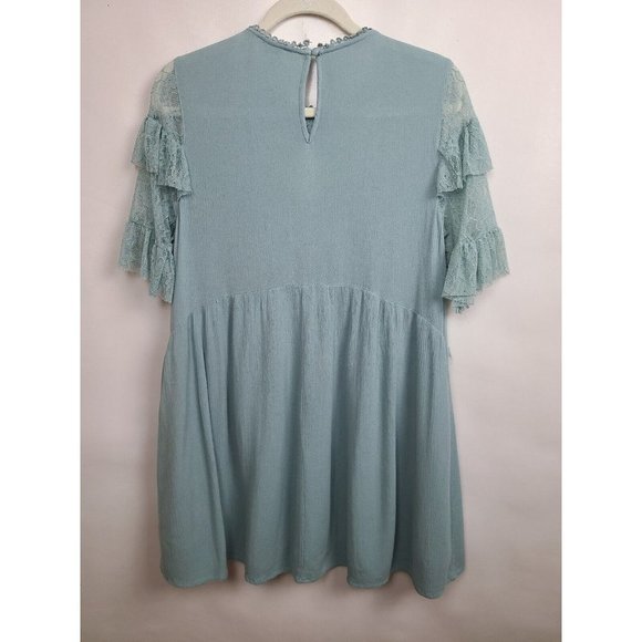 Umgee Mint Green Lace Ruffle Short Sleeve Mini BOHO Dress Size Small - Picture 7 of 9